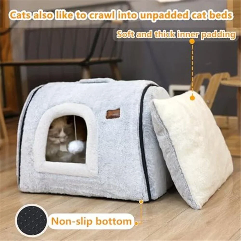 Cozy Cat Bed Cave Indoor Cat House Soft Enclosed Kitty Tent Removable Pillow